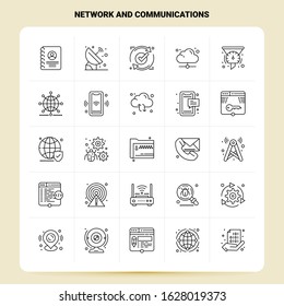 OutLine 25 Network And Communications Icon set. Vector Line Style Design Black Icons Set. Linear pictogram pack. Web and Mobile Business ideas design Vector Illustration.