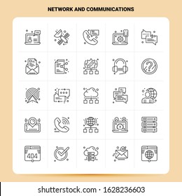 OutLine 25 Network And Communications Icon set. Vector Line Style Design Black Icons Set. Linear pictogram pack. Web and Mobile Business ideas design Vector Illustration.