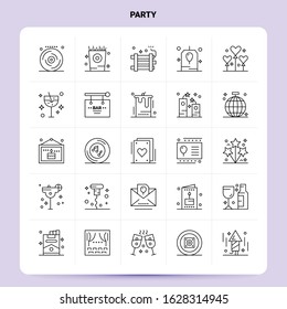 OutLine 25 Party Icon set. Vector Line Style Design Black Icons Set. Linear pictogram pack. Web and Mobile Business ideas design Vector Illustration.