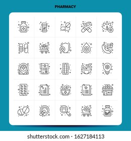 OutLine 25 Pharmacy Icon set. Vector Line Style Design Black Icons Set. Linear pictogram pack. Web and Mobile Business ideas design Vector Illustration.