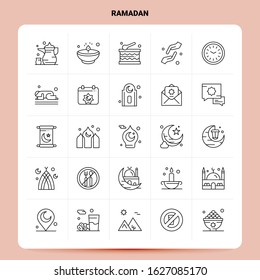OutLine 25 Ramadan Icon set. Vector Line Style Design Black Icons Set. Linear pictogram pack. Web and Mobile Business ideas design Vector Illustration.