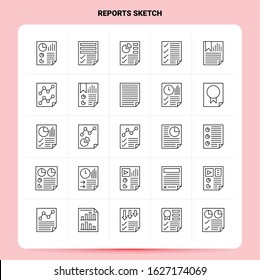 OutLine 25 Reports Sketch Icon set. Vector Line Style Design Black Icons Set. Linear pictogram pack. Web and Mobile Business ideas design Vector Illustration.