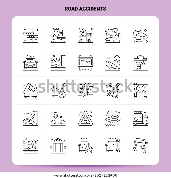 OutLine 25 Road Accidents Icon set.\
Vector Line Style Design Black Icons Set. Linear pictogram pack.\
Web and Mobile Business ideas design Vector\
Illustration.