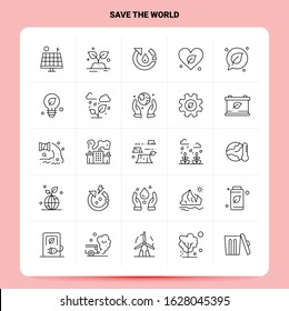 OutLine 25 Save The World Icon set. Vector Line Style Design Black Icons Set. Linear pictogram pack. Web and Mobile Business ideas design Vector Illustration.
