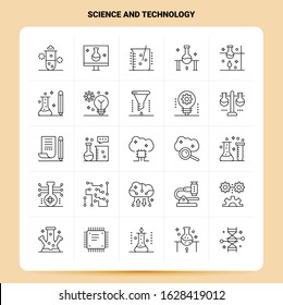 OutLine 25 Science And Technology Icon set. Vector Line Style Design Black Icons Set. Linear pictogram pack. Web and Mobile Business ideas design Vector Illustration.