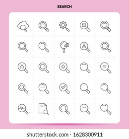 OutLine 25 Search Icon set. Vector Line Style Design Black Icons Set. Linear pictogram pack. Web and Mobile Business ideas design Vector Illustration.