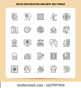 OutLine 25 Space Exploration And Next Big Things Icon set. Vector Line Style Design Black Icons Set. Linear pictogram pack. Web and Mobile Business ideas design Vector Illustration.
