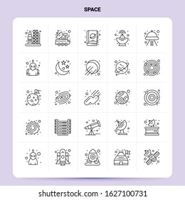 OutLine 25 Space Icon set. Vector Line Style Design Black Icons Set. Linear pictogram pack. Web and Mobile Business ideas design Vector Illustration.