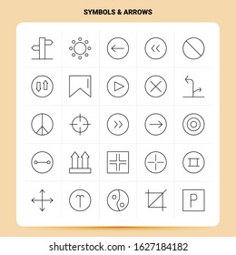 OutLine 25 Symbols & Arrows Icon set. Vector Line Style Design Black Icons Set. Linear pictogram pack. Web and Mobile Business ideas design Vector Illustration.