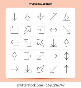 OutLine 25 Symbols & Arrows Icon set. Vector Line Style Design Black Icons Set. Linear pictogram pack. Web and Mobile Business ideas design Vector Illustration.
