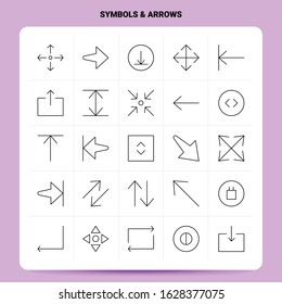 OutLine 25 Symbols & Arrows Icon set. Vector Line Style Design Black Icons Set. Linear pictogram pack. Web and Mobile Business ideas design Vector Illustration.