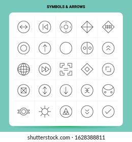 OutLine 25 Symbols & Arrows Icon set. Vector Line Style Design Black Icons Set. Linear pictogram pack. Web and Mobile Business ideas design Vector Illustration.