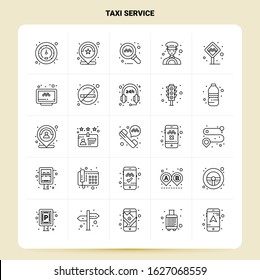 OutLine 25 Taxi Service Icon set. Vector Line Style Design Black Icons Set. Linear pictogram pack. Web and Mobile Business ideas design Vector Illustration.