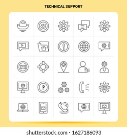 OutLine 25 Technical Support Icon set. Vector Line Style Design Black Icons Set. Linear pictogram pack. Web and Mobile Business ideas design Vector Illustration.