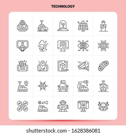 OutLine 25 Technology Icon set. Vector Line Style Design Black Icons Set. Linear pictogram pack. Web and Mobile Business ideas design Vector Illustration.