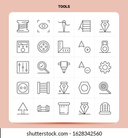 OutLine 25 Tools Icon set. Vector Line Style Design Black Icons Set. Linear pictogram pack. Web and Mobile Business ideas design Vector Illustration.