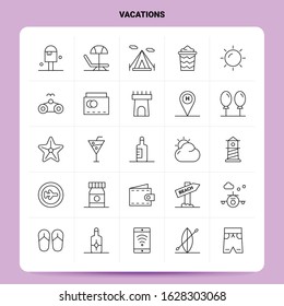 OutLine 25 Vacations Icon set. Vector Line Style Design Black Icons Set. Linear pictogram pack. Web and Mobile Business ideas design Vector Illustration.
