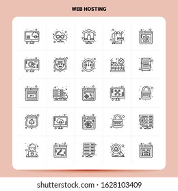 OutLine 25 Web Hosting Icon set. Vector Line Style Design Black Icons Set. Linear pictogram pack. Web and Mobile Business ideas design Vector Illustration.