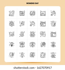 OutLine 25 Womens Day Icon set. Vector Line Style Design Black Icons Set. Linear pictogram pack. Web and Mobile Business ideas design Vector Illustration.