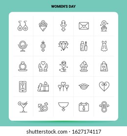 OutLine 25 Women's Day Icon set. Vector Line Style Design Black Icons Set. Linear pictogram pack. Web and Mobile Business ideas design Vector Illustration.