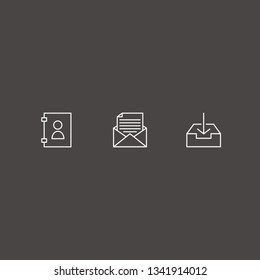 Outline 3 address icon set. phone book, mail document and download document box vector illustration