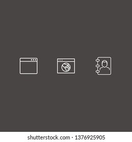 Outline 3 address icon set. phone book and browser vector illustration