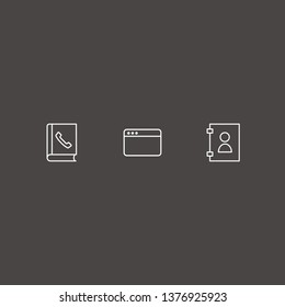Outline 3 address icon set. telephone book, phone book and browser vector illustration