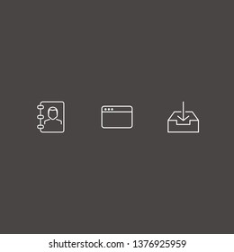 Outline 3 address icon set. download document box, browser and phone book vector illustration