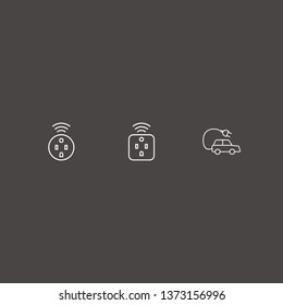 Outline 3 battery icon set. smart plug and electric car vector illustration