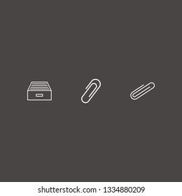 Outline 3 binder icon set. document box and paper clip vector illustration