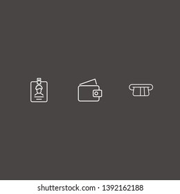 Outline 3 card icon set. card withdrawal, wallet and id card vector illustration