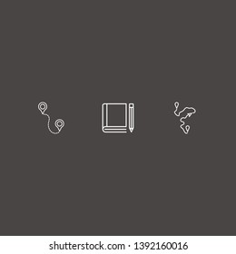 Outline 3 class icon set. book and pencil and distance vector illustration