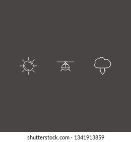 Outline 3 cloud icon set. sun, cloud download and helicopter vector illustration