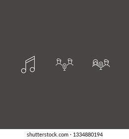 Outline 3 club icon set. melody and audio conference vector illustration