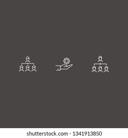 Outline 3 collaboration icon set. hand with gear and corporate organization vector illustration