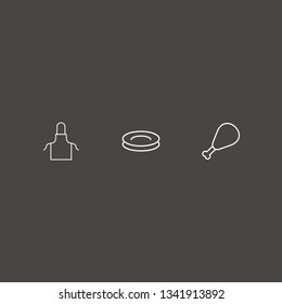 Outline 3 cooking icon set. apron, chicken leg and plate vector illustration