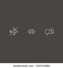 Outline 3 drone icon set. forbidden video camera, forbidden airplane and overpass vector illustration