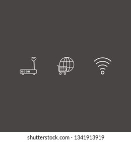 Outline 3 electronic icon set. wifi, router and online shopping vector illustration