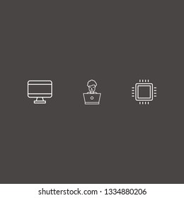 Outline 3 engineer icon set. monitor, cpu and laptop worker vector illustration