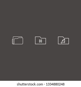 Outline 3 file icon set. folder, music folder and remove folder vector illustration