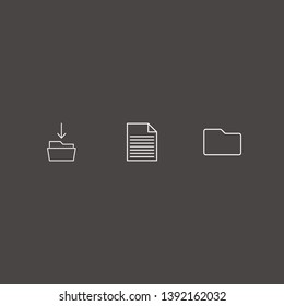 Outline 3 file icon set. folder, document and download in folder vector illustration