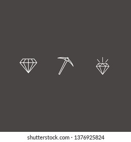 Outline 3 gemstone icon set. diamond and miner vector illustration