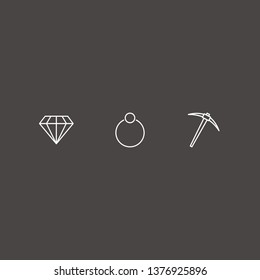 Outline 3 gemstone icon set. diamond, miner and ring vector illustration