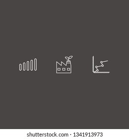 Outline 3 growth icon set. analytics, signal bars and eco factory vector illustration