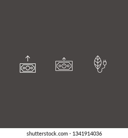Outline 3 growth icon set. leaf energy and money up vector illustration