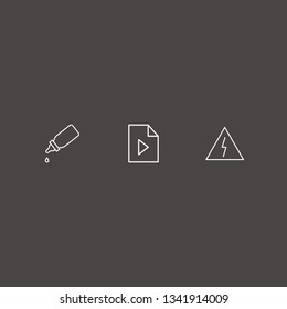 Outline 3 infant icon set. baby bottle, danger and play document vector illustration