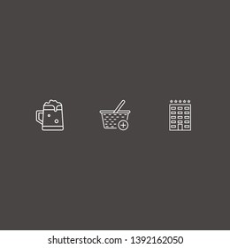 Outline 3 lifestyle icon set. add to basket, beer and hotel vector illustration