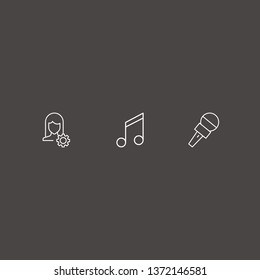 Outline 3 music icon set. microphone, melody and user setting vector illustration