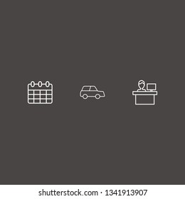 Outline 3 new icon set. reception, calendar and car vector illustration