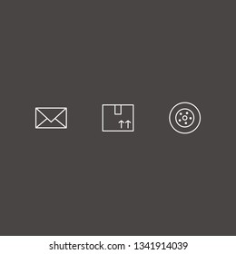 Outline 3 new icon set. car wheel, message and box vector illustration